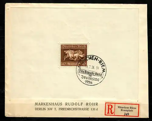 DR: Block 4, München Riem 1936, Braunes Band, Einschreiben
