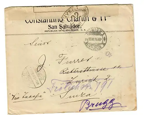 El Salvador: 1916 à Zurich, ouverture de la censure militaire sur la Nouvelle-Orléans, Brugg