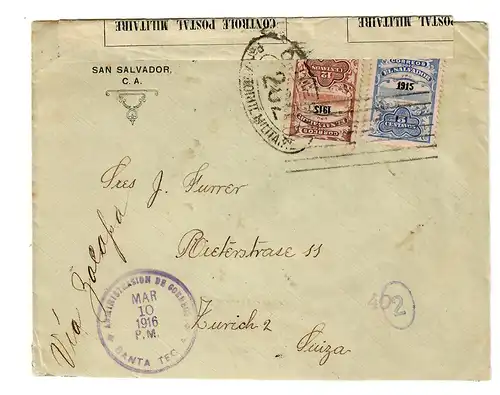 Salvador: à Zurich, ouverture de la censure militaire en 1916, Santa Tecla