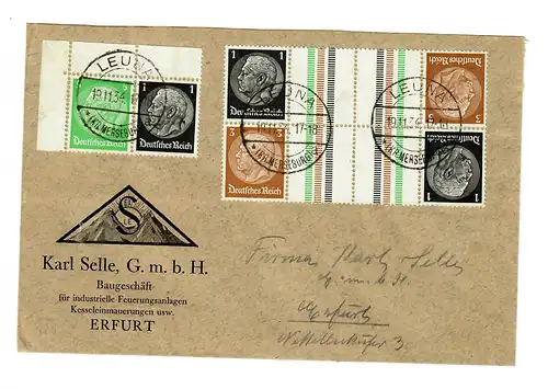 Brief aus Leuna mit Zusammendruck, nach Erfurt, 1934, Baugeschäft