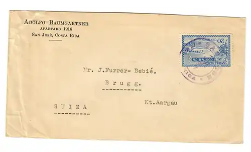 Cover San José to Brugg/CH, 1931