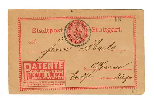Post de la ville Stuttgart 1899, Brevet - Publicité