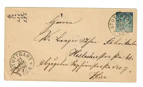 Stadtpost Stuttgart 1886, Ganzsachen Umschlag