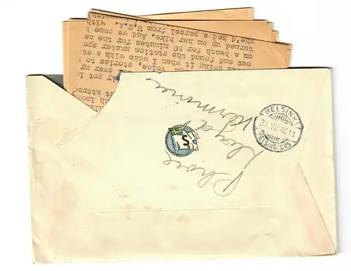 Lettre de Raahe 1946 avec le contenu de la lettre à Helsingfors