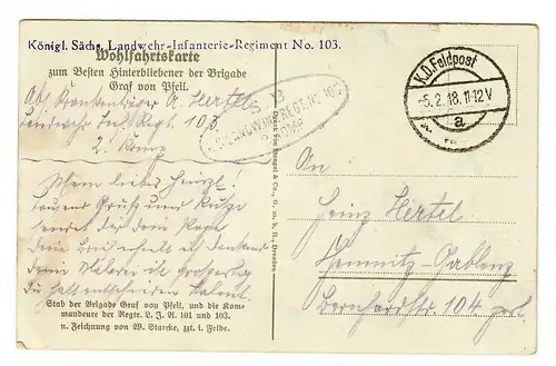 K.D. Poste de terrain 1918, Königl. Sächs. Landwehr Infanterie Régiment n° 103, carte