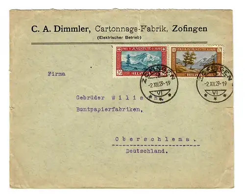 Carton usine Zofingen selon le schlema supérieur, 1929
