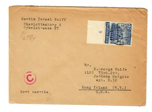 Berlin nach Long Island, USA, jüdischer Absender, Zensur,  1940