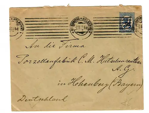 Brief aus Helsingfors nach Hohenberg/Bayern, 1920