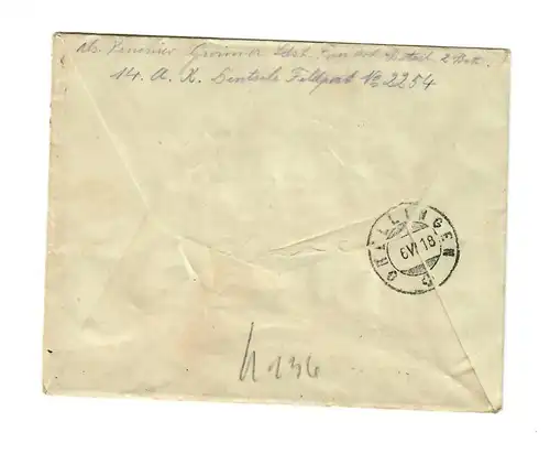 Brief von Kehl nach Grellingen/CH, Zensur Strassburg, 1918