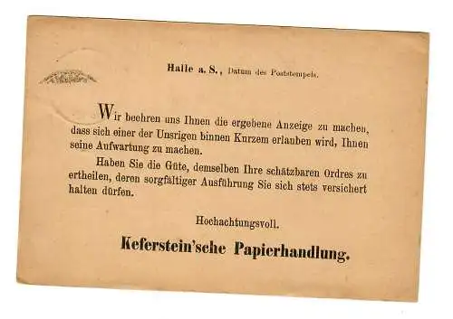 Postkarte Nordhausen, 1877 nach Kassel, Papierhandlung