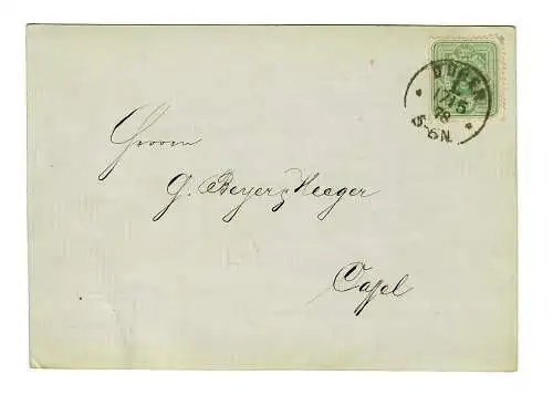 Postkarte Düren, Papier Fabrik, 1878 nach Kassel