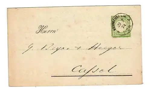 Postkarte Frankfurt/M nach Kassel, 1874