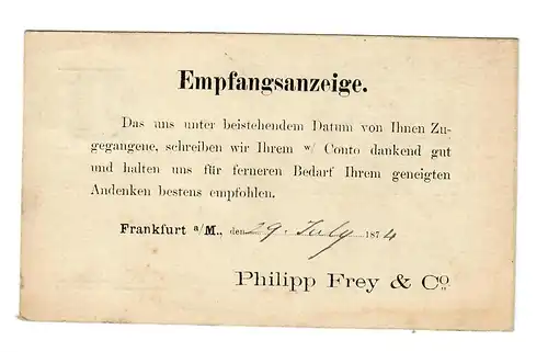 Postkarte Frankfurt/M nach Kassel, 1874