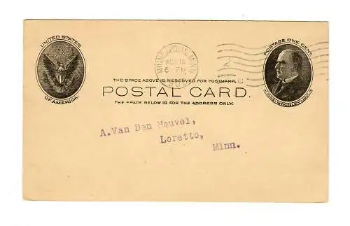 Postkarte 1908, Mineapolis/Minn nach Loretto: Dampfschiff Zeeland Ticket Preis