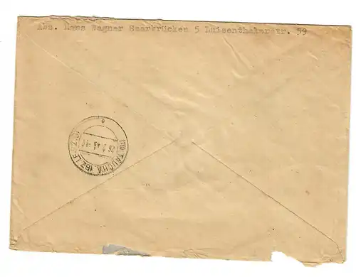 Einschreiben Saarbrücken nach Taucha, 1948