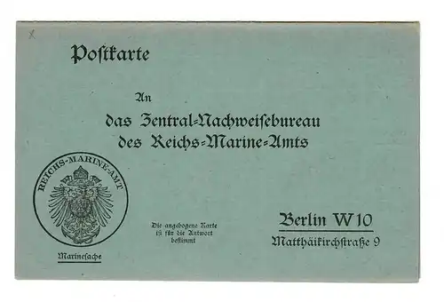 Postkarte Marinesache, Reichs-Marine-Amt nach Berlin, Blanko Form