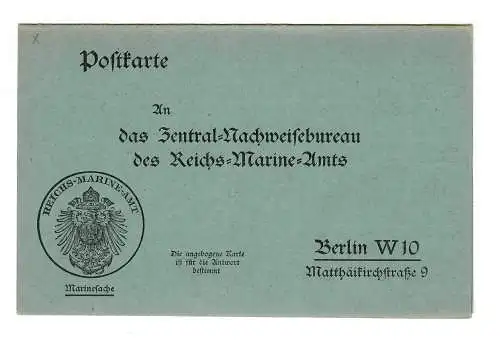 Postkarte Marinesache, Reichs-Marine-Amt nach Berlin, Blanko Form