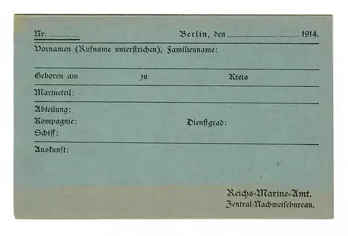 Carte postale Marine Sache, Reichs Marinine-Office après Berlin, Blanko Form