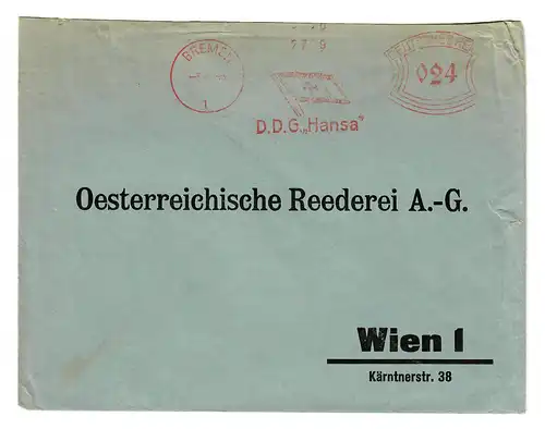 Freistempel Bremein: D.D.G. Hansa nach Wien, Österr. Reederei, Dampfschifffahrt