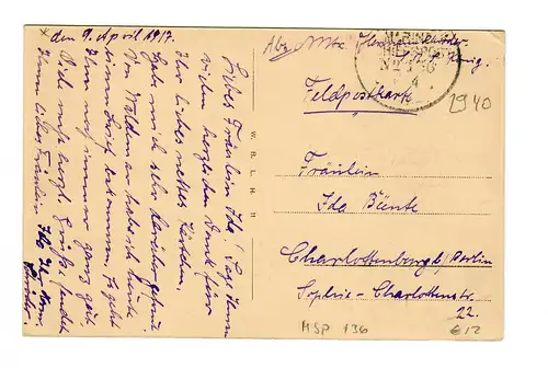 AK Wilhelmshaven, Marine Post No. 136, carte postale 1917