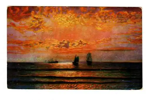 Ak Abendrot am Meer, Marine Schiffspost No. 39 als Feldpost nach Berlin, 1915