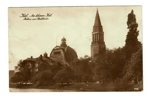 AK Kiel Rathaus, Marine Schiffspost No. 155 nach Bad Reichenhall, 1917