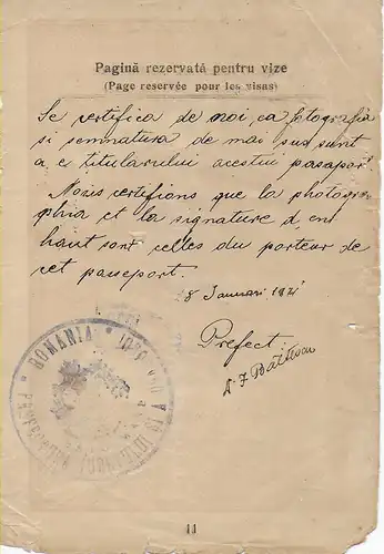 Bucarest: passeport de la France vers les États-Unis, 1921