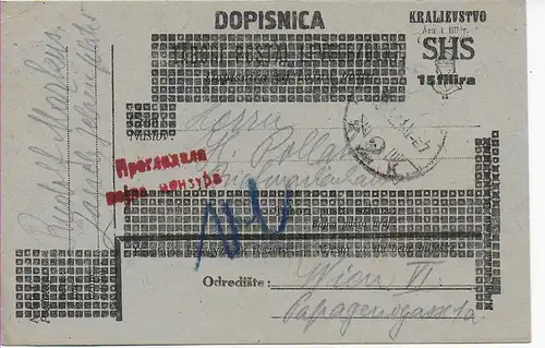 Carte postale Dopisnica Kralievstvo SHS vers Vienne, 1919