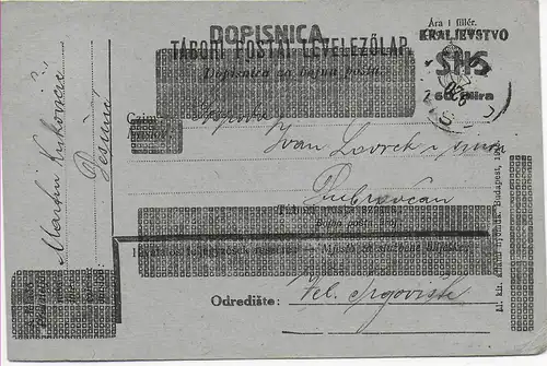 Carte postale Dopisnica Kralievstvo SHS vers Dubrovnik 1919