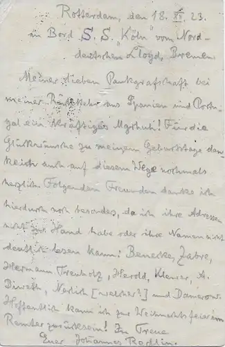 Postkarte OSRAM von Rotterdam 1923 nach Berlin, an Bord S.S. Köln