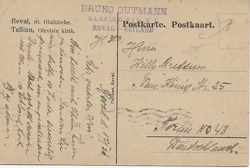 Carte de vue Estonie Tallinn, après Berlin, 1921