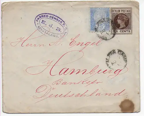 Ceylan: camp de Diyatalawa, guerre des Burens, 1901, censure à Hambourg