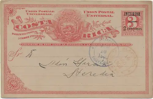 Postkarte Costa Rica, Alajuela nach Heredia, 1903