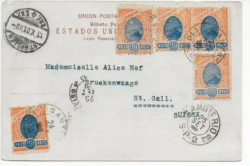 picture post card Lembranca de Santos, 1901 to St. Gallen/CH