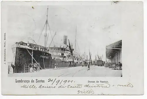 photo post card Lembranca de Santos, 1901 to St. Gallen/CH