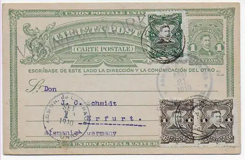 Tarjeta Postal Agosto to Erfurt, 1910