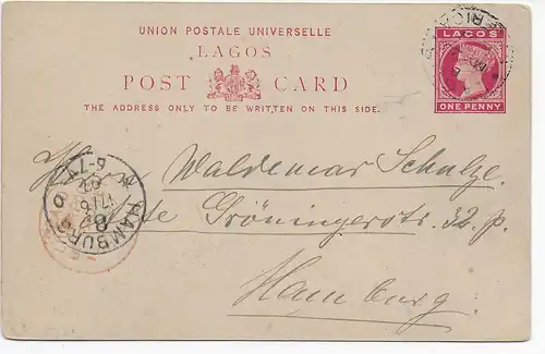 Post card Lagos 1897 to Hambourg