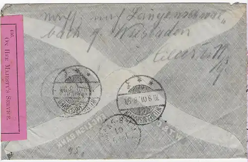 Transvaal 1901 nach Wilhelmshaven an Leutnant, Weiterleitung, Britische Zensur