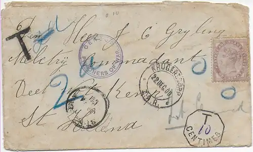cover Krugersdorp 1900 Taxe to St. Helena, POW, Kfg: Censor  Prisoners of War