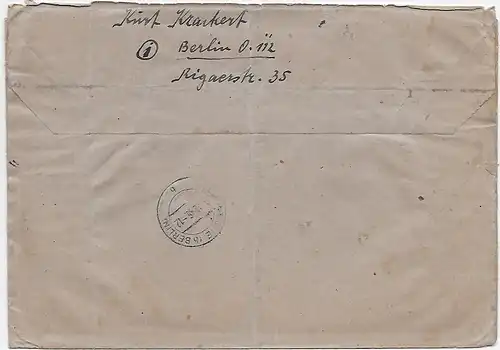 SBZ Lettre recommandé, accusé de réception Berlin, 30.11.45 vers Schöneiche, MeF, Eckrand