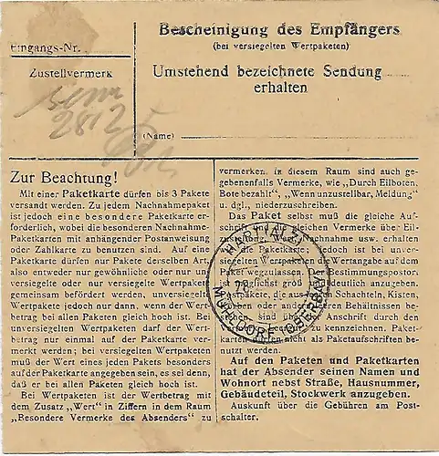 Carte de colis Ehrang vers Hart an der Sulz, 1948, MeF