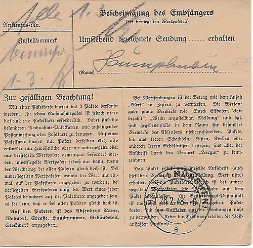 Paketkarte Brügge/Westf. nach Haar, 1948, EF
