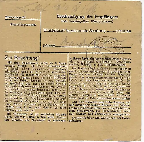 Carte forfait Achat Francfort-Nied vers Pullach, 1948, MeF