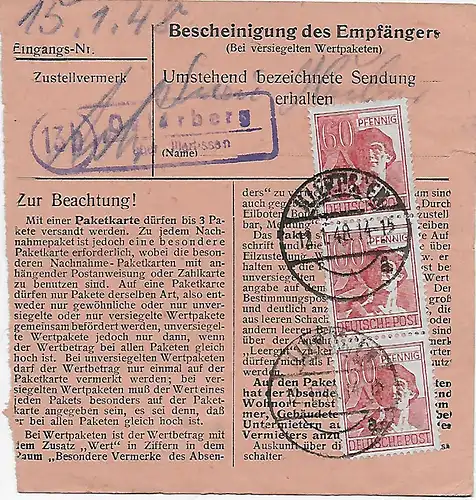 Paketkarte Illertissen nach München, 1948, MeF, Agenturstempel 