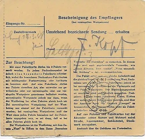 Paketkarte Düsseldorf-Gerresheim nach Haar, 1948, MeF, Absendereindruck, HAN