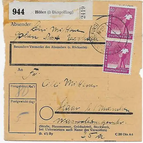 Carte de colis Cours à Dingolfing par cheveux, MeF