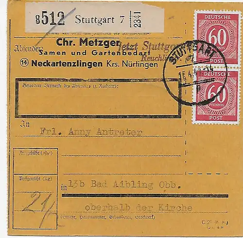 Carte de forfait Stuttgart vers Bad Aibling MeF 1947
