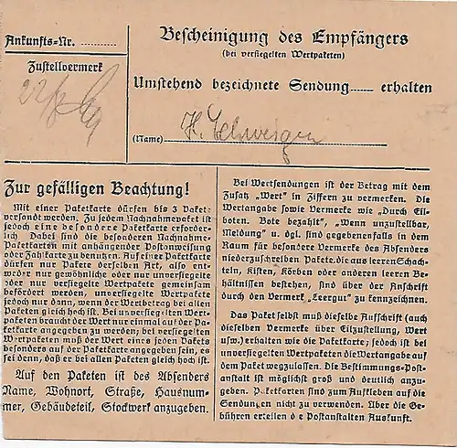 Carte de paquet Munich vers Bad Aibling EF 1947