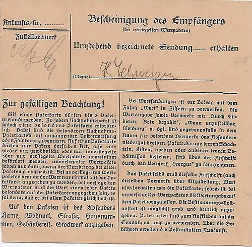 Paketkarte München nach Bad Aibling EF 1947