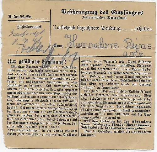 Carte de paquet Martinlamitz 1948 par Haar, 48 II, MeF